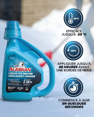 Appliquer le déglaçant liquide Alaskan jusqu'à 48 heures avant une bordée de neige