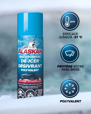 Le dégivrant polyvalent Alaskan protège votre pare-brise