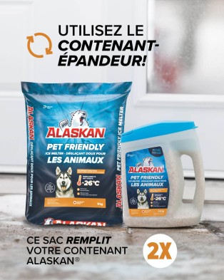 Utilisez le contenant-épandeur du déglaçant doux pour les animaux Alaskan